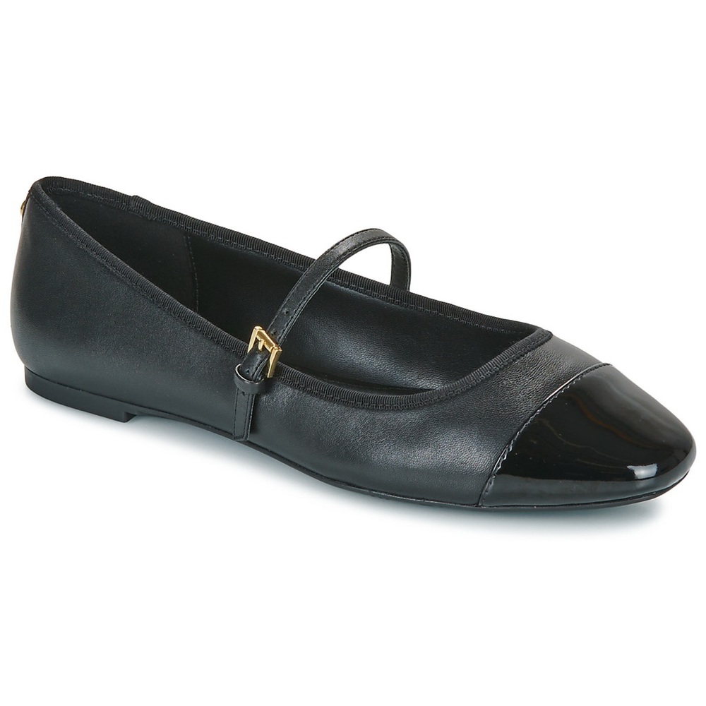 Michael Kors Mae Black Leather Ballet Flats Flex Mary Jane Classic Buckle Sz 9.5